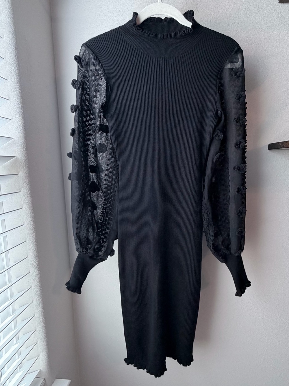 Almost Famous Black Puff-Sleeve Sheer Knit Dress